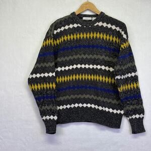 Vintage 90s Mens Clainorne Zig Zag Geometric Pattern Gray Cotton Sweater Size M